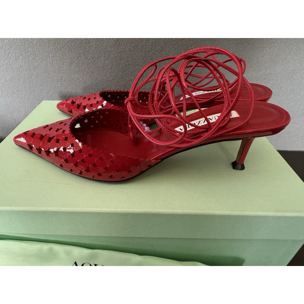 Aquazzura Amourose 50 Pump Lipstick Red Patent Leather Heart Cutout Heels 37 - Picture 4 of 9